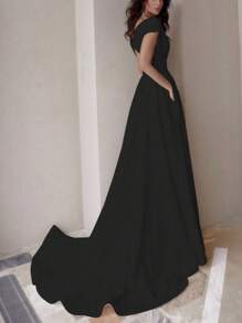 Elegante Vestido de Noche Largo con Cuello en V sin Espalda, Sexy Vestido de Moda con Abertura en la Pierna, Elegante Vestido de Noche de Lujo de Alta Gama para Fiesta, Citas, Ir de Compras, Viajar de Vacaciones.