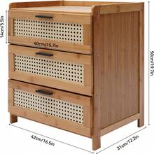 HOHOBLA LOYALHEARTDY-BTG 3 Drawer Nightstand, Side Table With 3 Rattan Drawers, Bamboo Sofa Side Table Bedside Table For Small Spaces, Bedroom, Living Room - 木材顏色 - 查看 3