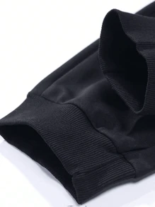 Men's Casual Soft & Comfortable Sweatsuit Set, Minimalist Printed Pattern, Khaki Crew Neck Pullover Sweatshirt Paired With Slim Fit Sweatpants, Autumn Outfit - Khaki - View 10