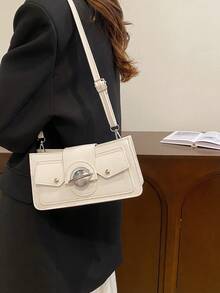 1pc Women Solid Color Embroidery Textured Soft Crossbody Bag - White - View 4