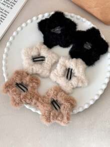 6 件/套女孩秋冬简约毛绒星空发夹，蓬松简约星形 BB 夹，适合青少年和儿童