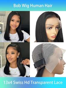 16 Inch Bob Wig Human Hair 13x4 HD Lace Frontal Wigs Human Hair Pre Plucked With Baby Hair Short Straight Bob Lace Front Wigs Human Hair For Women - Natural & Black - View 2