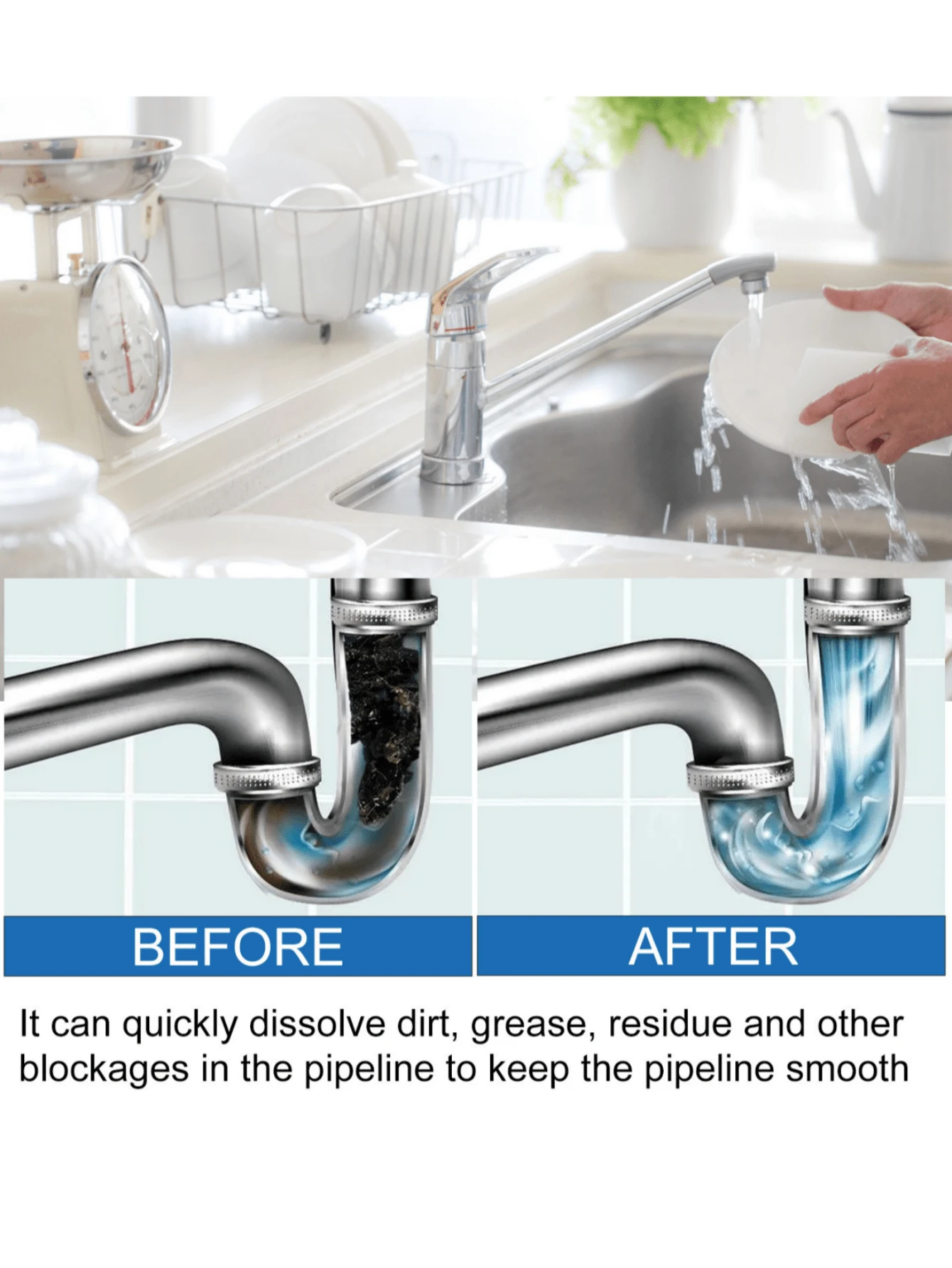 Pipe Dredging Maintenance Agent Toilet Drain Kitchen Sink Blockage Odor