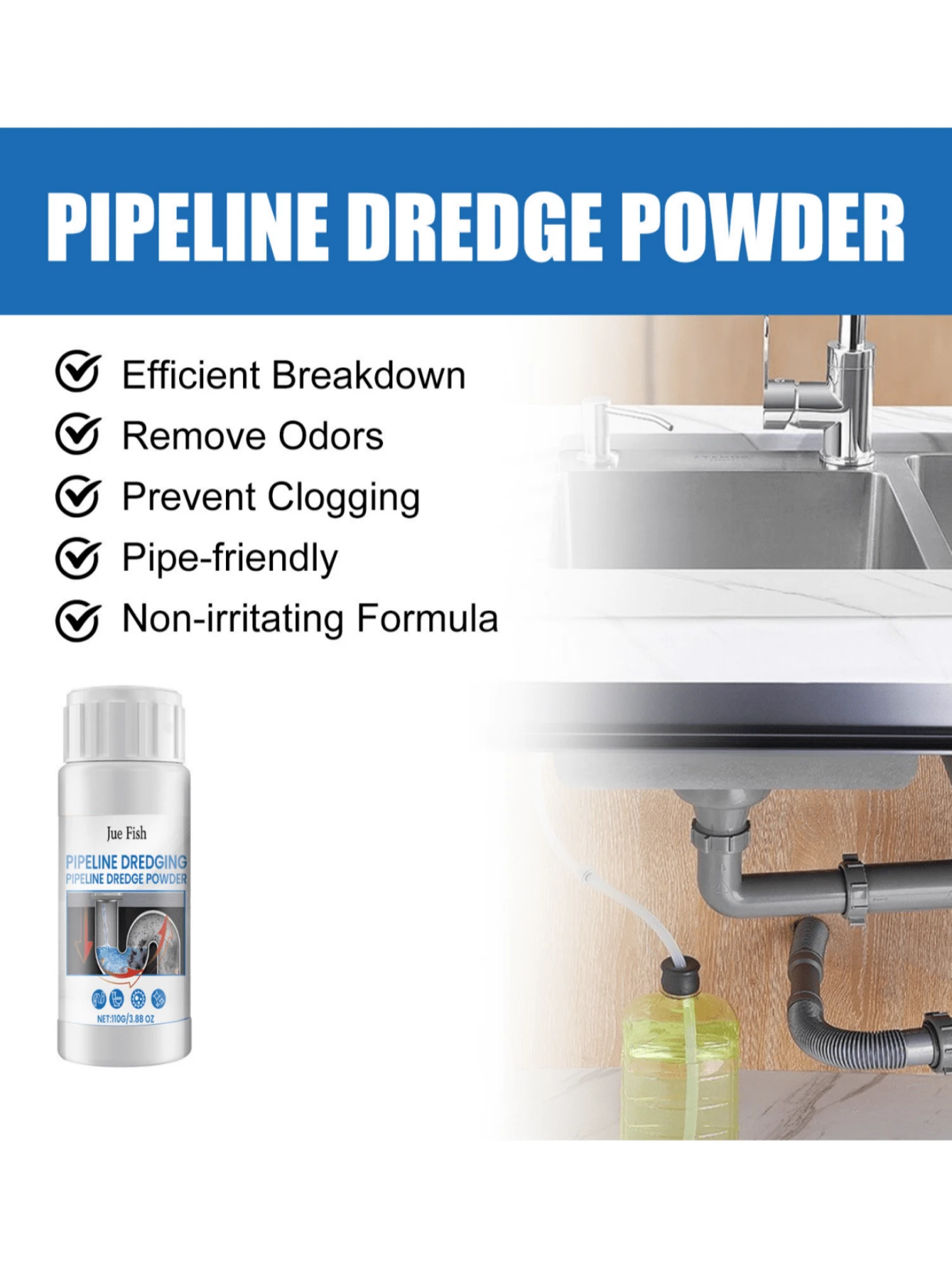 Pipe Dredging Maintenance Agent Toilet Drain Kitchen Sink Blockage Odor