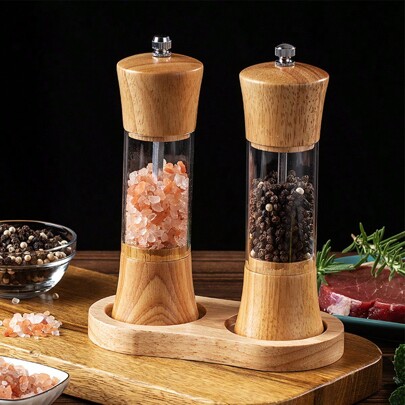 1pc Oak Acrylic Transparent 6 Inch Oak Pepper Mill - Peppercorn Grinder - Multifunctional Seasoning Bottle Kitchen Tool