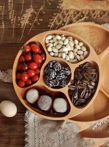 1 件带 5 个隔间的木制奶酪板、多功能水果托盘、创意开胃菜拼盘、可重复使用的厨房装饰、糖果、婚礼、圣诞节、新年、情人节、斋月活动托盘