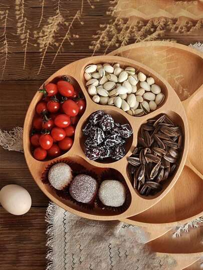 1pc Wooden Cheese Board With 5 Compartments, Multifunctional Fruit Tray, Creative Appetizer Serving Platter, Reusable Kitchen Decor, Candy, Wedding, Christmas, New Year, Valentine's Day, Ramadan Event Tray