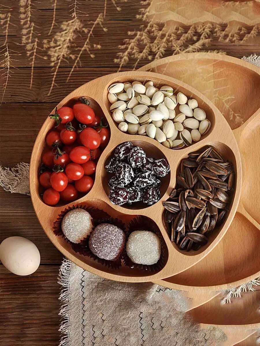 1 件带 5 个隔间的木制奶酪板、多功能水果托盘、创意开胃菜拼盘、可重复使用的厨房装饰、糖果、婚礼、圣诞节、新年、情人节、斋月活动托盘