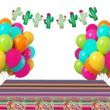 Yellow Orange Hot Pink Latex Balloons, Carnival Tablecloth, Vibrant Cactus Carnival Banner, Tableware For Birthdays, May 5th And Outdoor Celebrations
