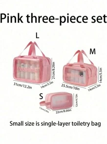 三件套防水旅行化妆包，双层洗漱包，适用于沐浴、化妆品收纳，手提式设计，可收纳美容产品、沙滩用品、干湿分离物品、游泳用品、少女用品、护肤品、卫生巾等，透明收纳包，拉链配件，美甲用品，化妆包，洗漱包，桌面收纳包 - 彩色 - 查看 16