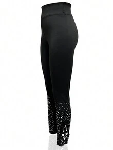 Quần cạp cao có viền ren khoét rỗng và trang trí bằng đá Rhinestone, quần bó bó - màu đen - Xem 3