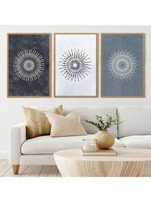Bộ 3 bức tranh vải canvas không khung họa tiết mandala trung tính hiện đại thời trung cổ trang trí tường trừu tượng hình vòng tròn hình học - Nhiều màu - Xem 8