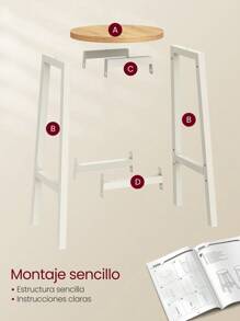 VASAGLE Taburete de bar, Juego de 2, Sillas de Bar, Sillas de Cocina con Estructura de Metal, Fácil Montaje, con Reposapiés, para Cocina, Salón, Comedor, Beige Roble y Blanco Clásico - Beis - Ver 5