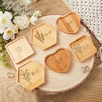 1 pieza Bandeja de joyería personalizada, soporte de anillos de madera personalizado como regalo de compromiso, caja expositora de anillos de madera DIY, adecuado para suministros de boda de parejas