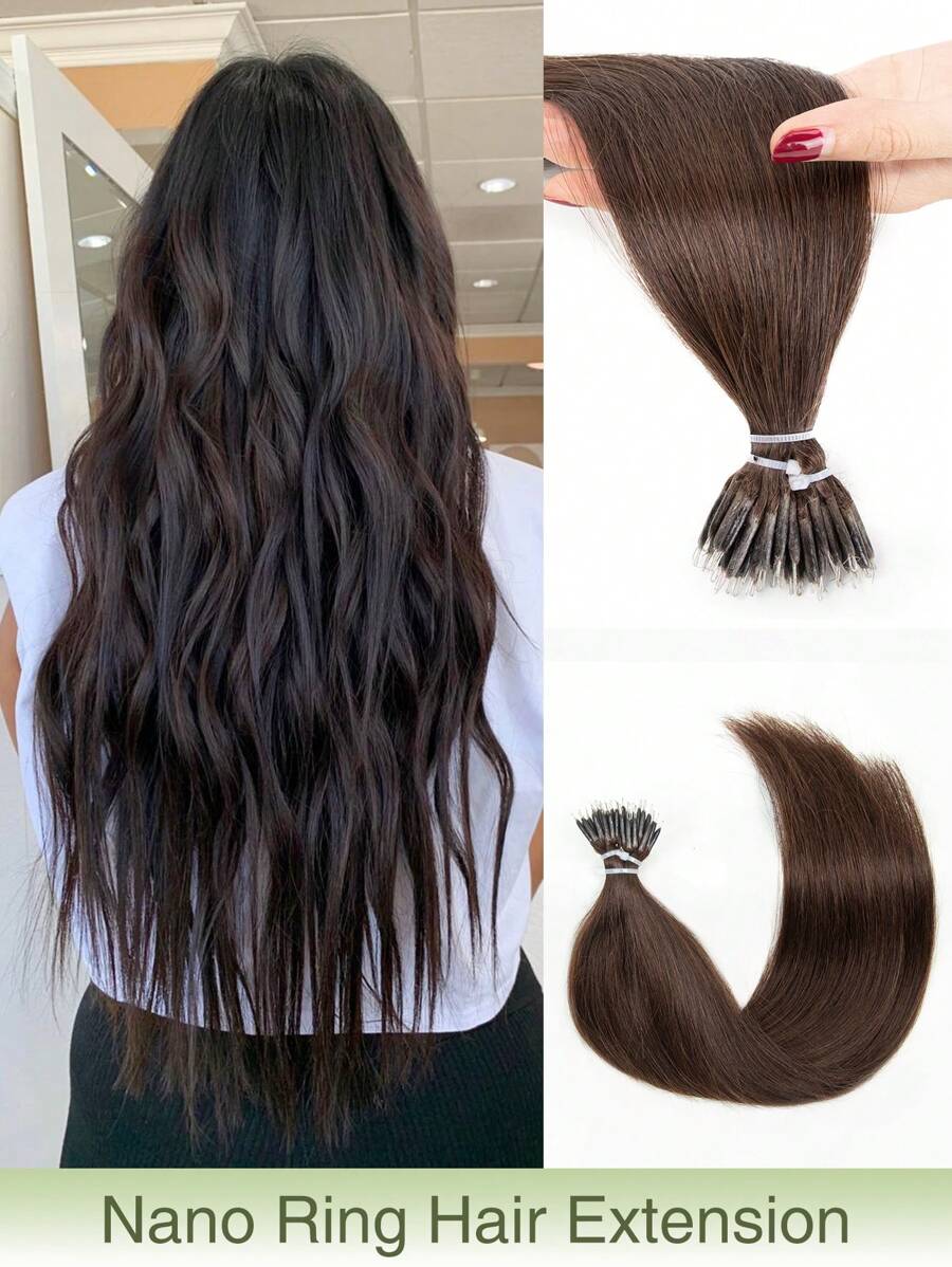 12-22 Inch Nano Ring Real Human Hair Extensions, Smooth Straight Remy Human Hair, Nano Bead Hair Weft, Nano Tip Hair Extensions, For Women