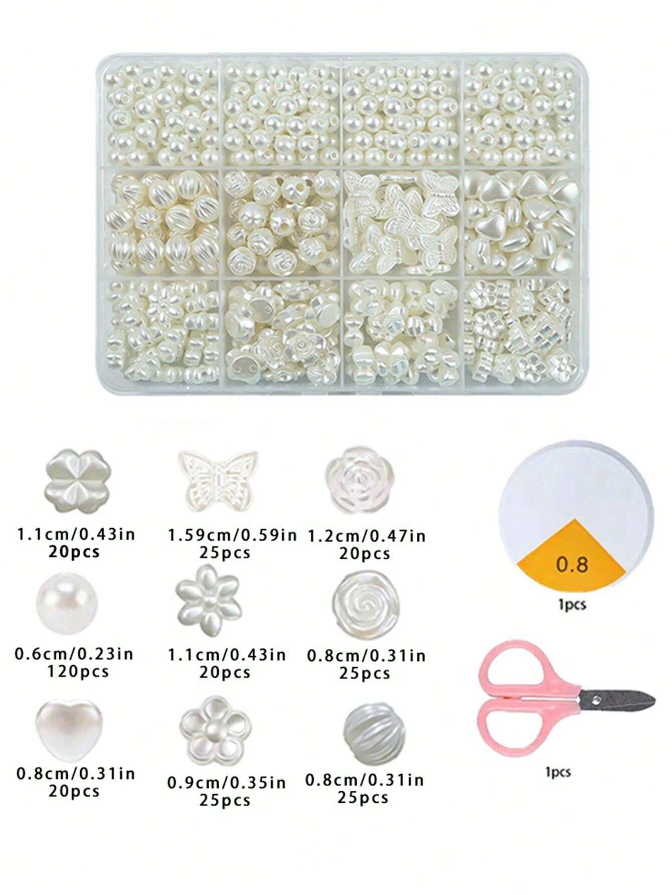 A Set Carry Tool ABS Round Shape Imitation Pearls White Spacer Beads