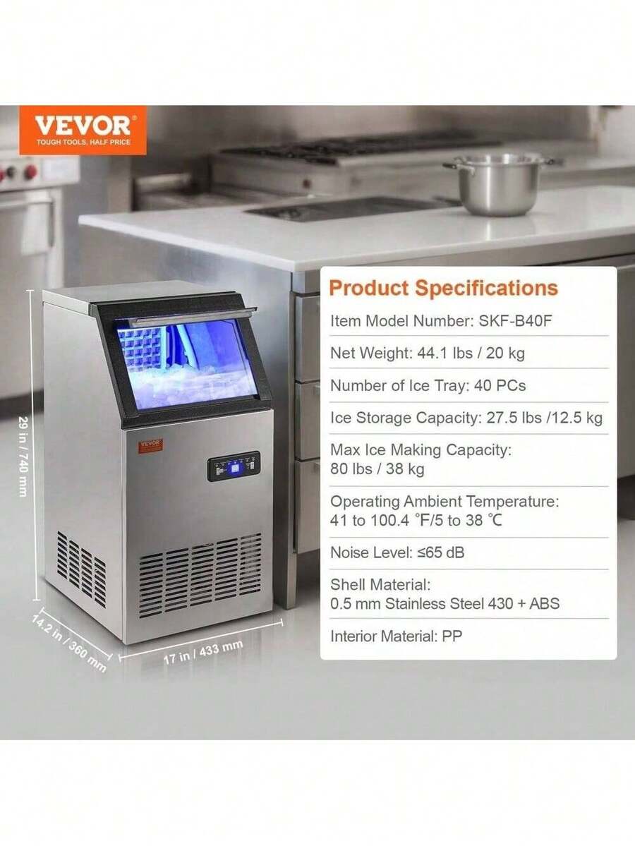VEVOR Commercial Ice Maker Undercounter Ice Cube Machine Freestanding
