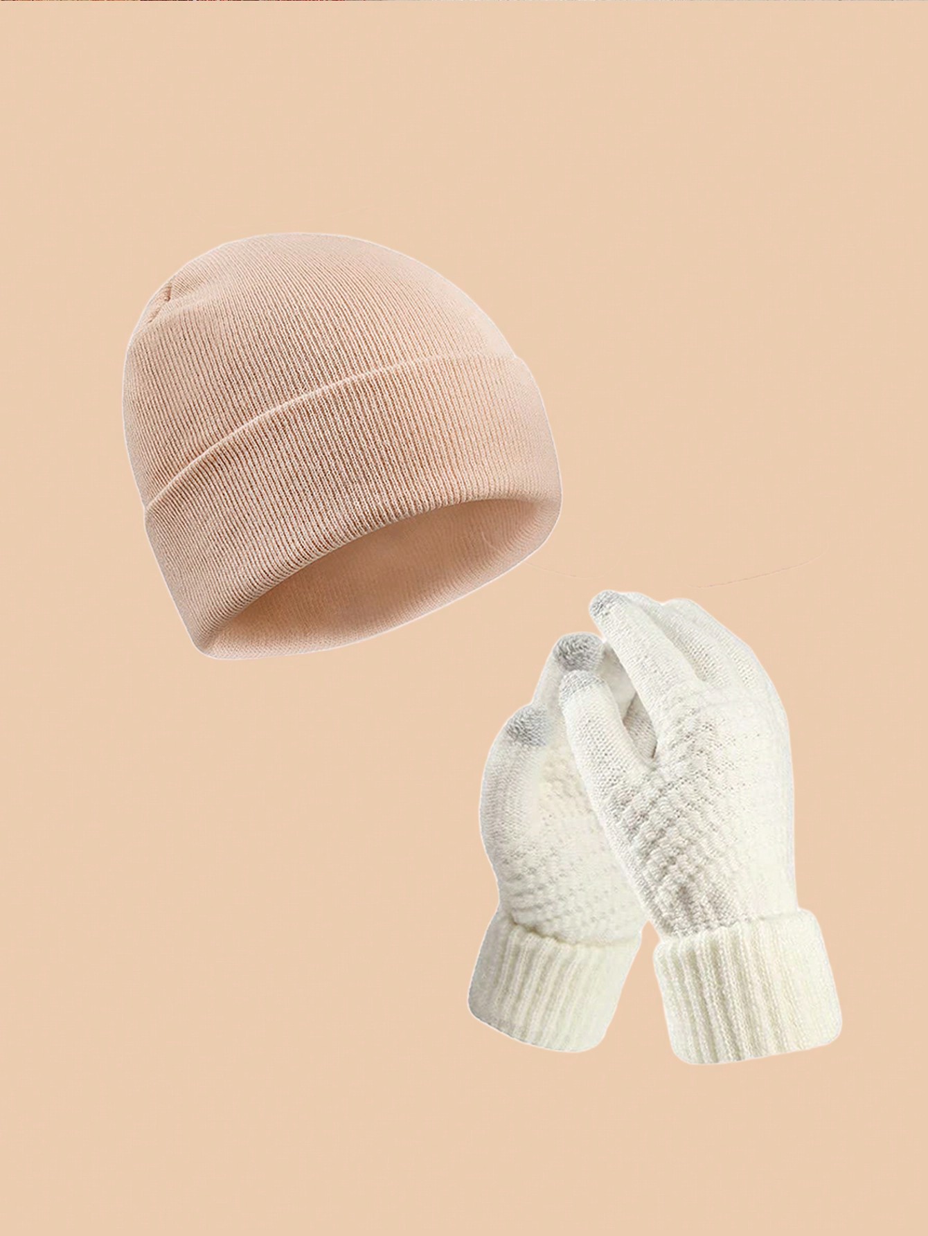 مجموعة قبعة وقفازات محبوكة للشتاء، قفازات شاشة تعمل باللمس مسمكة وقبعة جمجمة، مناسبة للرجال والنساء