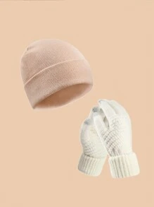 2pcs/Set Winter Knitted Hat & Gloves Set, Thickened Touch Screen Gloves & Skull Cap, Suitable For Men & Women (Random Color), Perfect Gift For Her On New Year & Valentine's Day, Warm Outdoor Travel Beanie Hat Winter Accessories Winter Outfits Valentines Gift