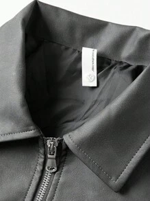 1pc Men's Leather Jacket, Motorcycle Biker Leather Jacket - Grey - View 3