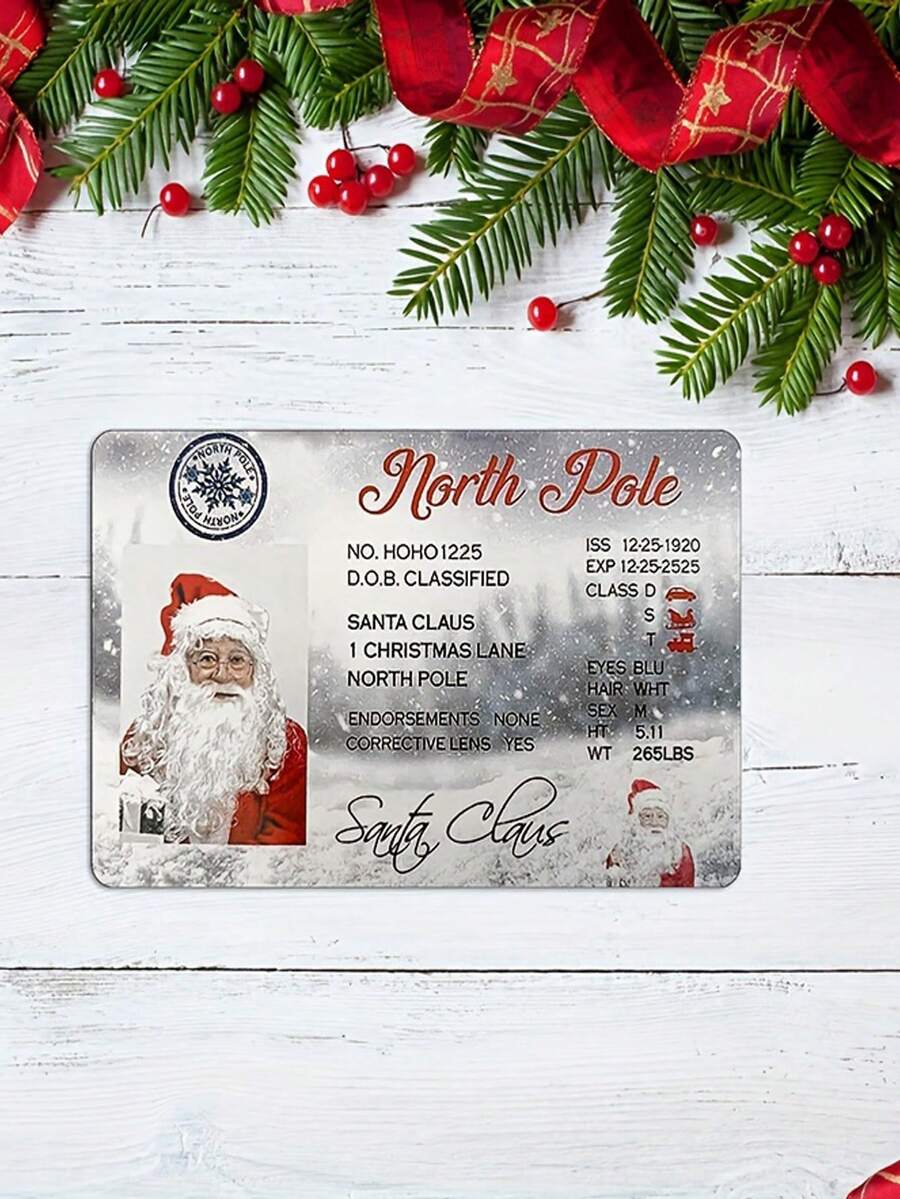 4 đồ trang trí Giáng sinh bằng giấy phép lái xe bị mất của ông già Noel, thẻ căn cước giấy phép lái xe trượt tuyết của ông già Noel, thẻ giấy phép bay của ông già Noel, hộp đựng chìa khóa đêm Giáng sinh, đồ trang trí cây thông Noel, Giáng sinh - Nhiều màu - Xem 1
