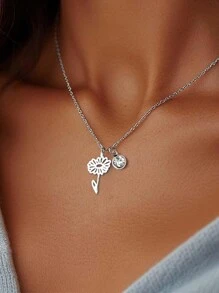 suteyi Dây chuyền đá quý sinh nhật hoa dành cho nữ Dây chuyền tháng sinh hoa bằng thép không gỉ bạc Dây chuyền sinh nhật tinh tế 1-12 Mặt dây chuyền đá quý sinh nhật Dây chuyền xích cổ Trang sức sinh nhật cá nhân Ngày lễ tình nhân - Nhiều màu - Xem 7