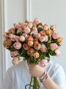 1 peça/2 peças/3 peças/4 peças/5 peças/6 peças de rosas artificiais rosa, rosas artificiais de flores secas, rosas artificiais para decoração de casa, estilo nórdico, 7 flores de simulação de cabeça de rosa pequena, plantas artificiais verdes, decoração de buquê de rosas estilo boêmio de outono em estilo de fazenda