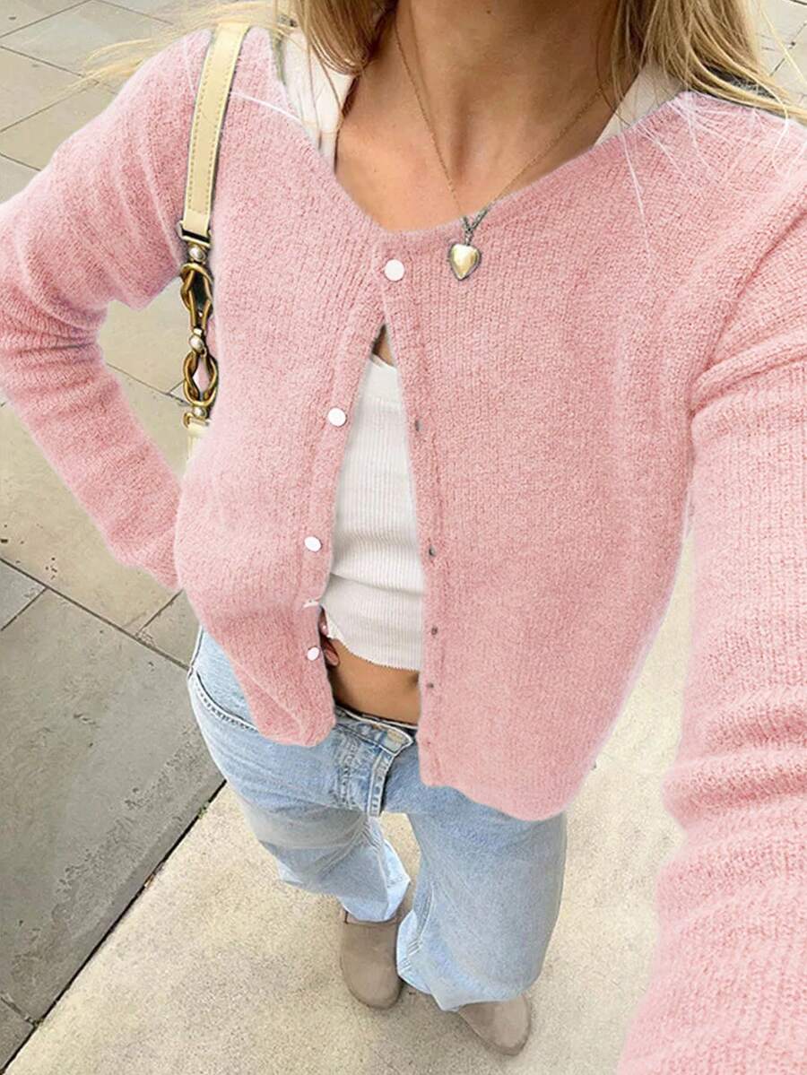 Autumn/Winter Fashion New Arrival, French Style Women Cardigan , Button Design, Back To School - Pink - View 1