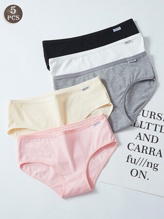 5pcs/Pack Ladies' Candy Color Solid Triangle Panties
