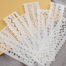 Pack Of 8 PP Letter Templates, Reusable Hollow Letter Wipe Sheets With Lace, Leaves, Cars, Weather, Animal Designs For DIY Journaling And Crafting - 2x7 Inch Painting Template Set Back To School,Back To School,School Supplies