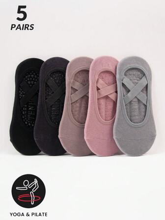 2/5 Pairs Women Non-Slip Yoga Socks With Rubber Grips, Multicolor Low Cut Ankle Socks For Pilates, Dance, Workout, Indoor Exercise, For Gym