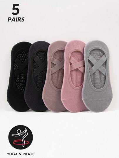 2/5 Pairs Women Non-Slip Yoga Socks With Rubber Grips, Multicolor Low Cut Ankle Socks For Pilates, Dance, Workout, Indoor Exercise, For Gym