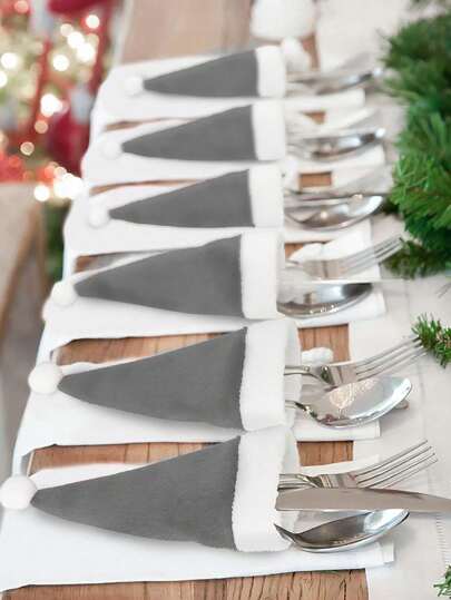 10/20/50 件灰色/红色圣诞迷你帽，圣诞帽刀叉套装派对餐具装饰，餐桌中心装饰