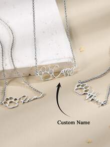 定制爪子名字项链，可爱宠物项链，男女定制名字项链猫爪项链，宠物纪念项链，送给妈妈的礼物，圣诞节礼物，送给她的生日礼物 - 銀色 - 查看 2