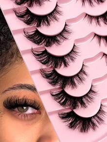 Asiteo 7 Pairs Luxury Faux Mink Eyelashes, 8D Natural Cat Eye Makeup Effect, Reusable, Comfortable Wear, Suitable For All Occasions - 眼尾拉長款 - 查看 4