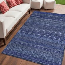 5' X 8' Navy Blue Striped Washable Non Skid Indoor Outdoor Area Rug