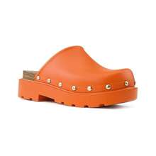 Mule Clog Slip On Platform Closed Toe Sandals - Orange - View 6