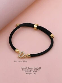 2024新款锆石水晶A-Z字母可调节编织手链，简约风格，女士珠宝礼品