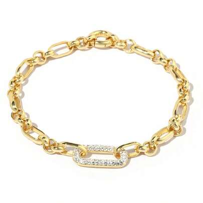 925 纯银 18K 镀金水晶水手和回形针链式手链