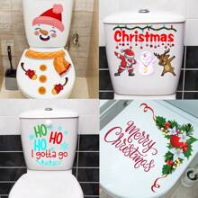 2 buc/set autocolante pentru decorațiuni de Crăciun, autocolante pentru toaletă cu omul de zăpadă și Holly cu coajă și lip, artă pe pereți pentru baie din PVC, autocolante cu model floral de Crăciun pentru decorarea interioară, autocolant din sticlă