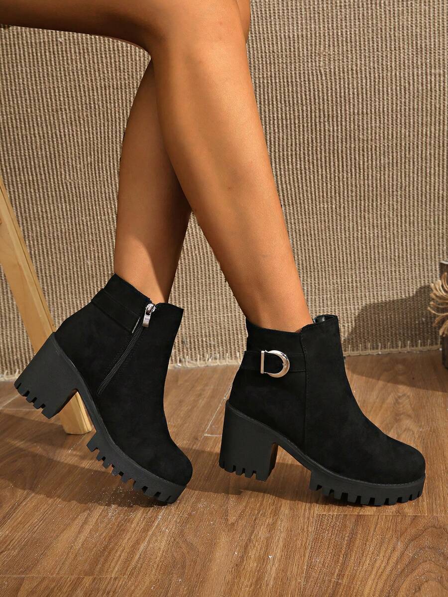 2024 Chunky Heel Ankle Boots, Suede Martin Boots, Elegant British Style