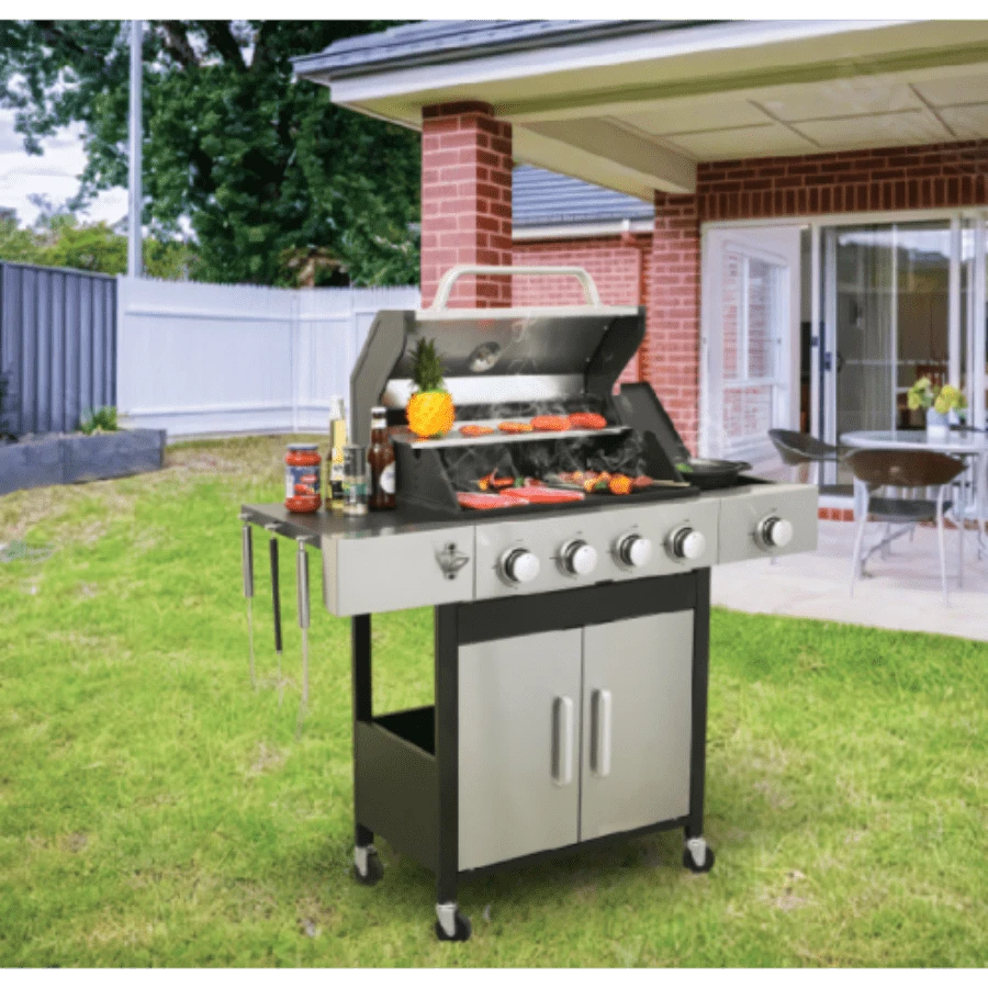 4Burner Propane Gas BBQ Grill With Side Burner, 46790BTU Output With