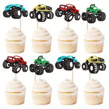 12/24 piezas Adornos para cupcakes con diseño de camión, decoraciones para fiesta de cumpleaños con tema de autos monstruo, decoraciones para fiesta de ducha, decoraciones para pastel, suministros para fiesta de cumpleaños con tema