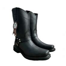 BOTA ESTILO CHOOPER VAQUERA CON ARGOLLAS EN PIEL RODEO CABALLERO MOTOCICLETA CON SUELA ANTI DERRAPE DE HULE - Negro - Ver 9