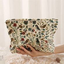 Nécessaire de veludo cotelê floral, estojo organizador de maquiagem leve com zíper, nécessaire multifuncional com estilo delicado, presente para meninas, mulheres e amigas, material escolar, compras para a volta às aulas. - Multicolorido - Ver 9