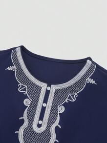 1 conjunto Conjunto Dashiki Azul Marinho Masculino, Gola e Punhos Bordados, Manga Longa, Calça de Cintura Elástica, Traje Africano, Camisa e Calça Casuais Masculinas 2 Peças, Novo Estilo para Todas as Estações, Casamento, Festa, Encontro, Uso Diário