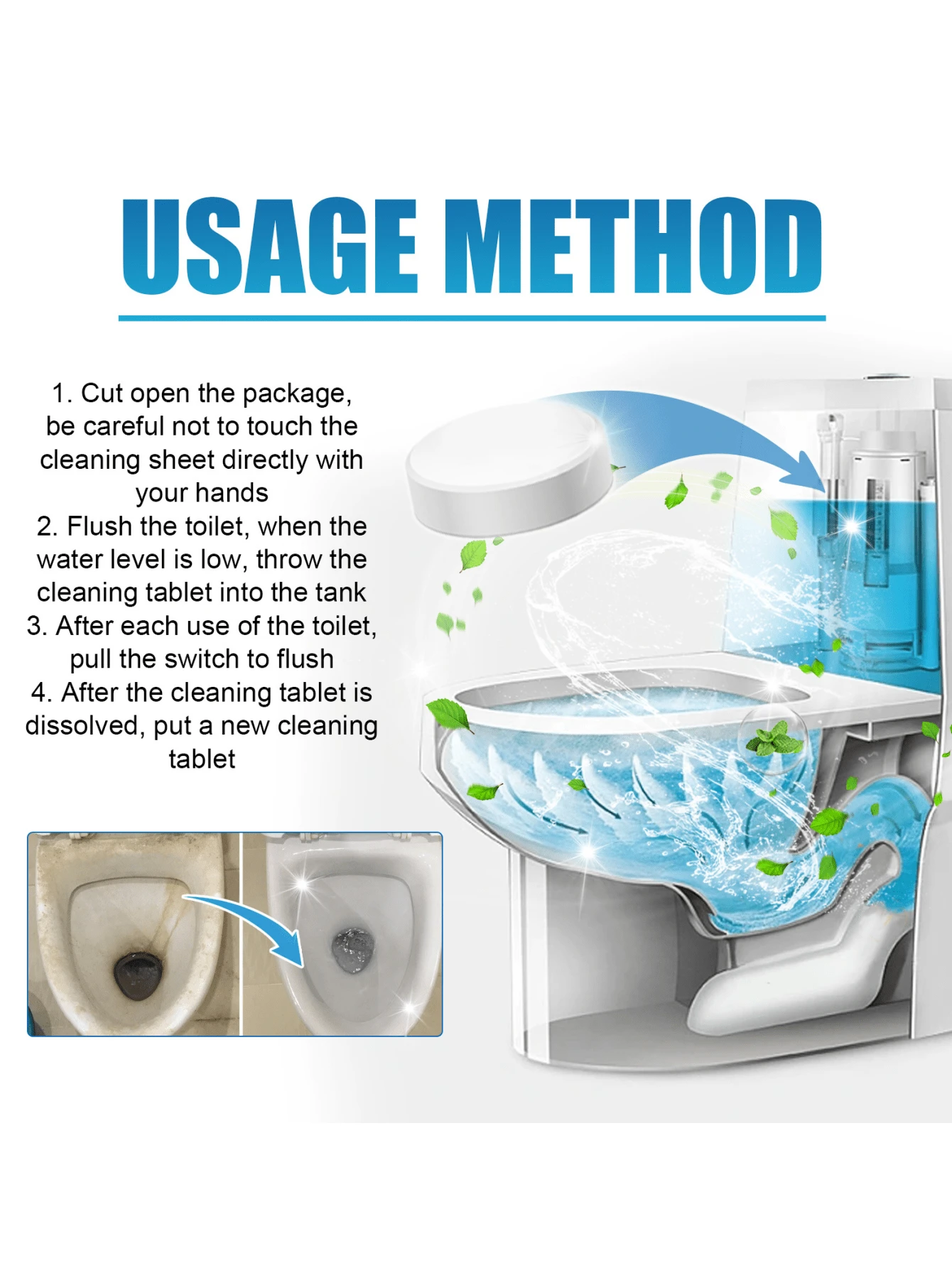 Toilet Bowl Cleaning Tablets Stain Removal, Urine Stain Removal