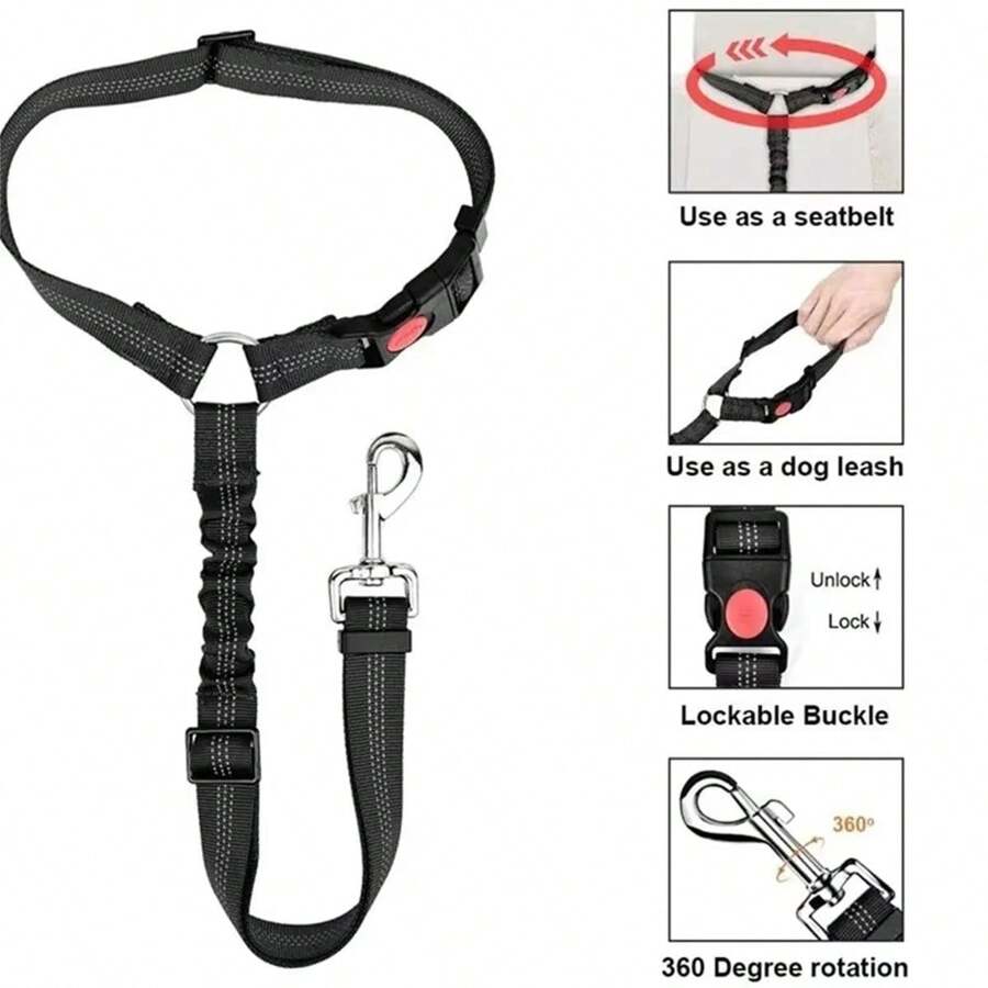 1pc Reflective Pet Dog Car Safety Harness Leash, Suitable For Small