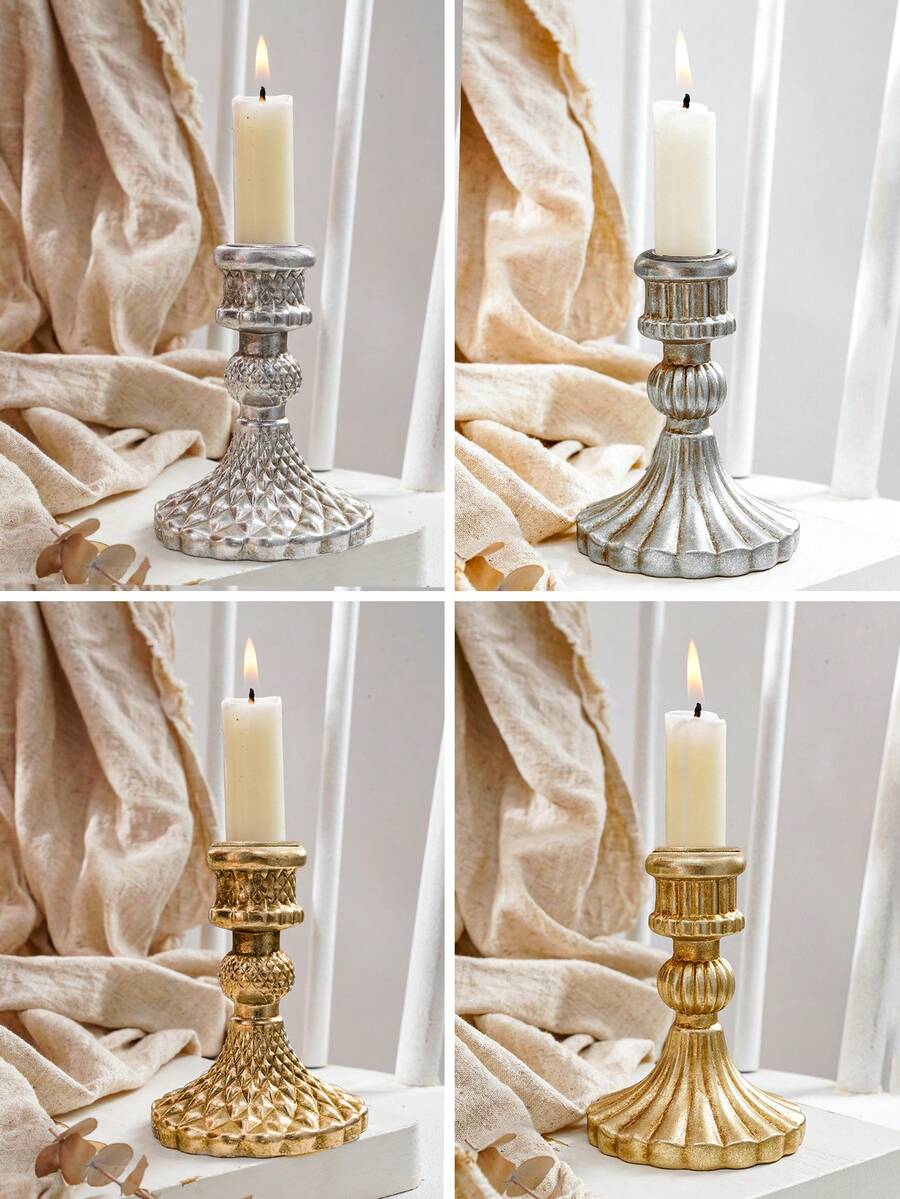 1 cái, chân nến hoa nổi phong cách châu Âu cổ điển cao 4 inch, chất liệu nhựa chân nến cổ điển có thân dài, thích hợp cho ngày lễ, trang trí đám cưới và đạo cụ chụp ảnh, trang trí phòng, quà tặng - Nhiều màu - Xem 1