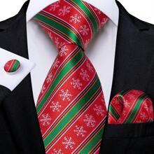 3 件装男士领带绿色红色领带手帕方形套装婚礼圣诞节 - 彩色 - 查看 10